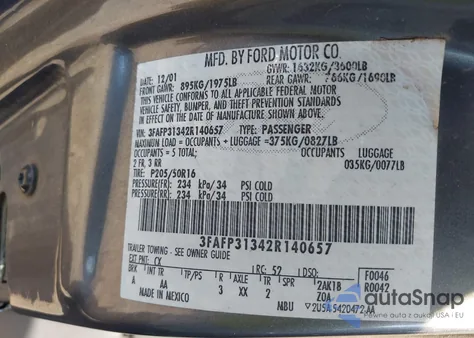 2002 Ford Focus Zx3 from USA, damaged, VIN 3FAFP31342R140657